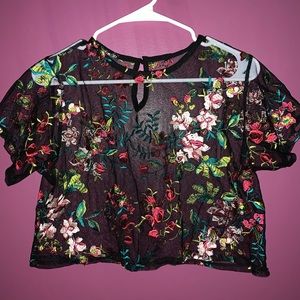 See through black floral shirt